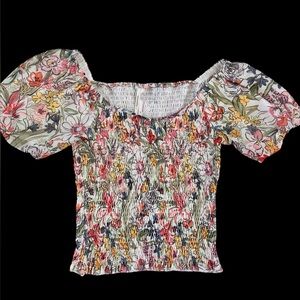 Anthropologie Aurelia Floral Smocked Cropped Top EUC XS